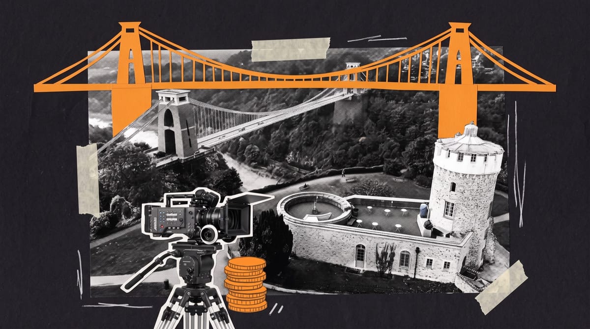 The reference photograph, cut out in black and white, fills the middle.